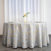 120" Polyester Round Tablecloth with Metallic Geometric Pattern