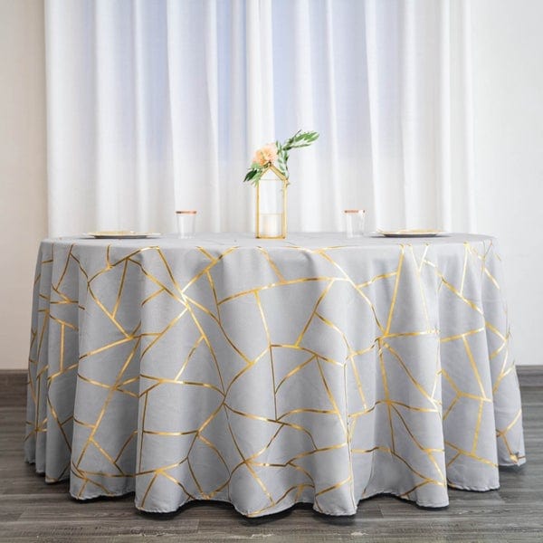 120" Polyester Round Tablecloth with Metallic Geometric Pattern