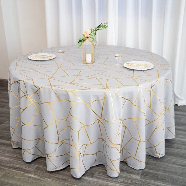 120" Polyester Round Tablecloth with Metallic Geometric Pattern