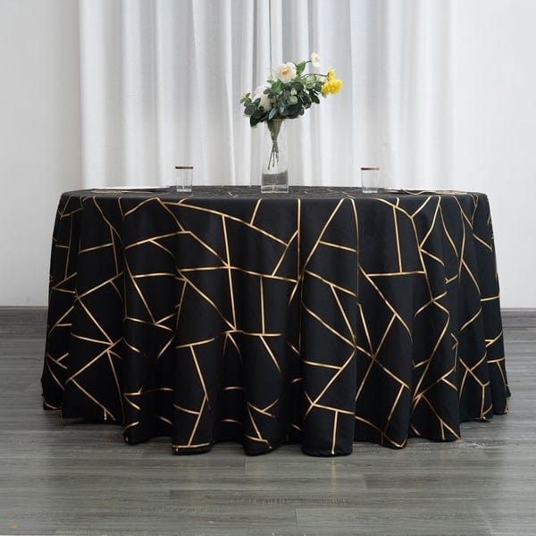 120" Polyester Round Tablecloth with Metallic Geometric Pattern