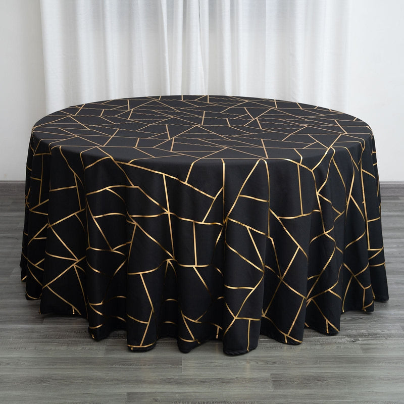 120" Polyester Round Tablecloth with Metallic Geometric Pattern