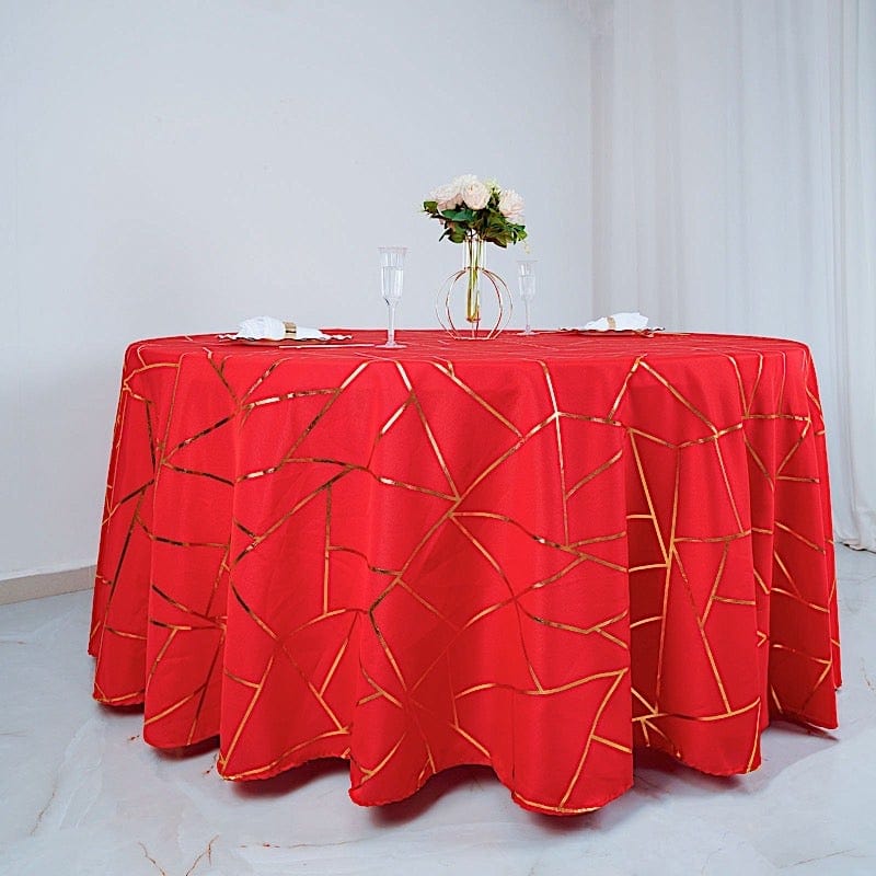 120" Polyester Round Tablecloth with Metallic Geometric Pattern