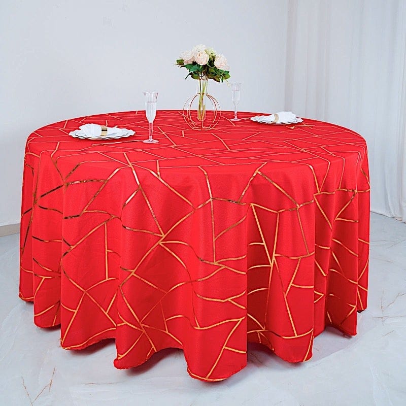 120" Polyester Round Tablecloth with Metallic Geometric Pattern