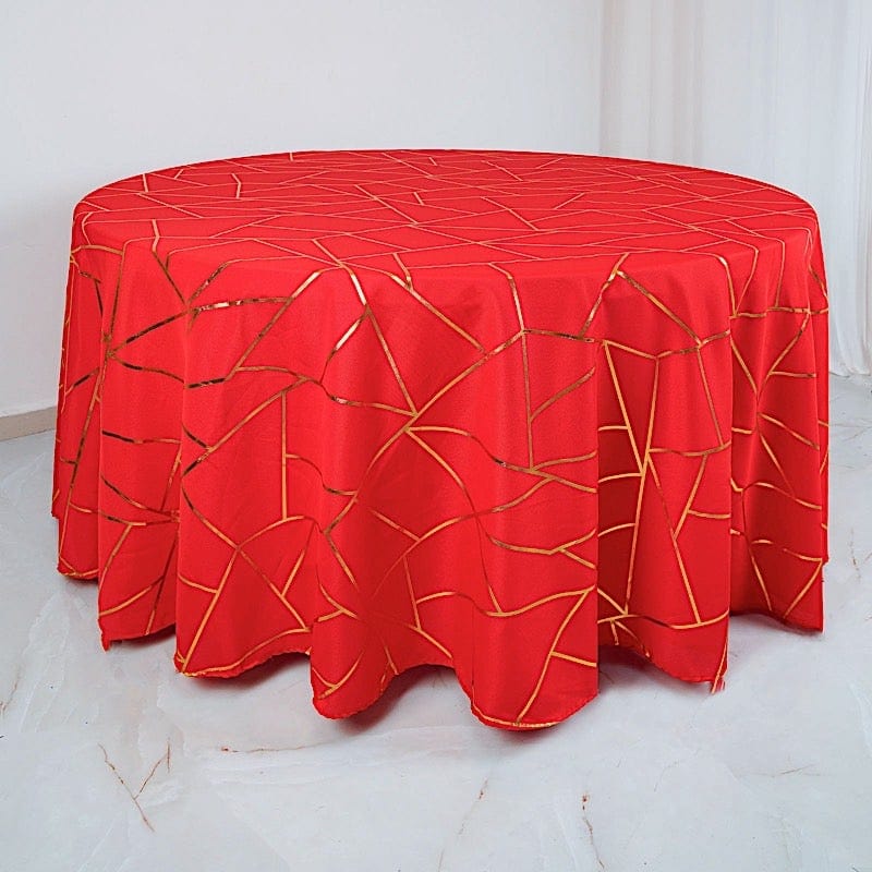 120" Polyester Round Tablecloth with Metallic Geometric Pattern