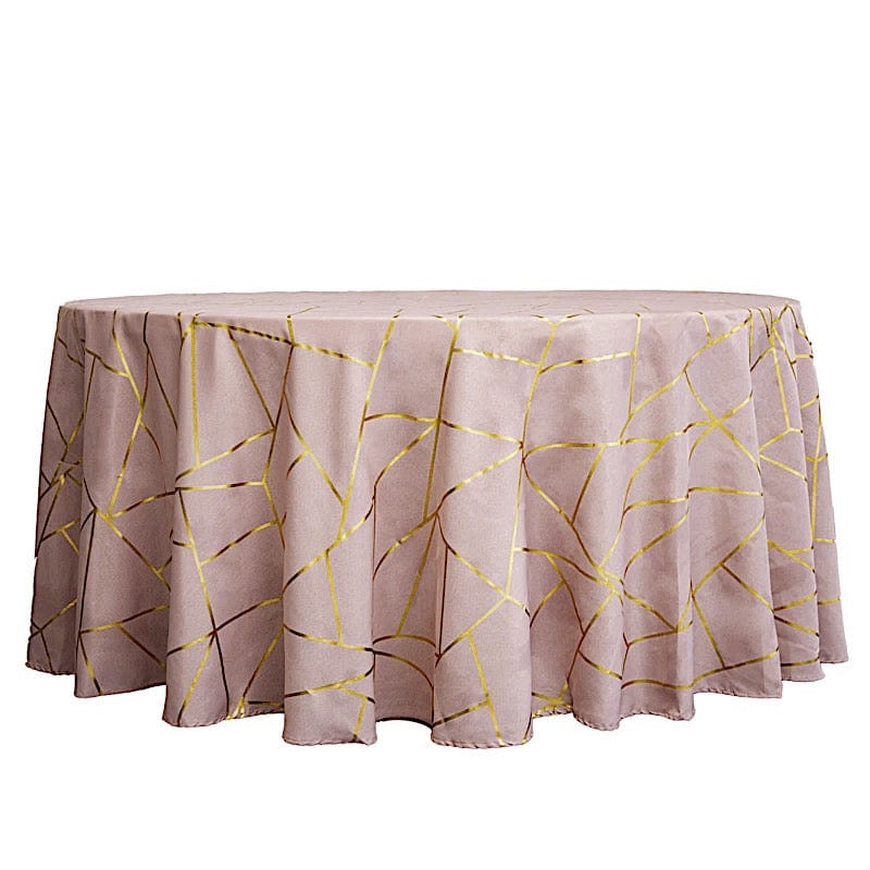 120" Polyester Round Tablecloth with Metallic Geometric Pattern