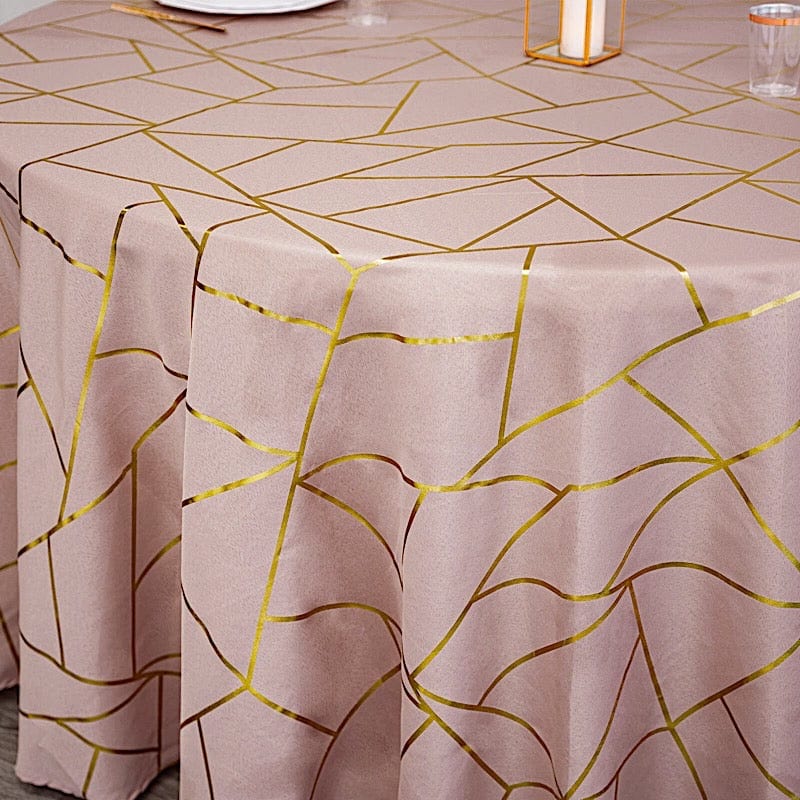120" Polyester Round Tablecloth with Metallic Geometric Pattern