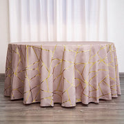 120" Polyester Round Tablecloth with Metallic Geometric Pattern