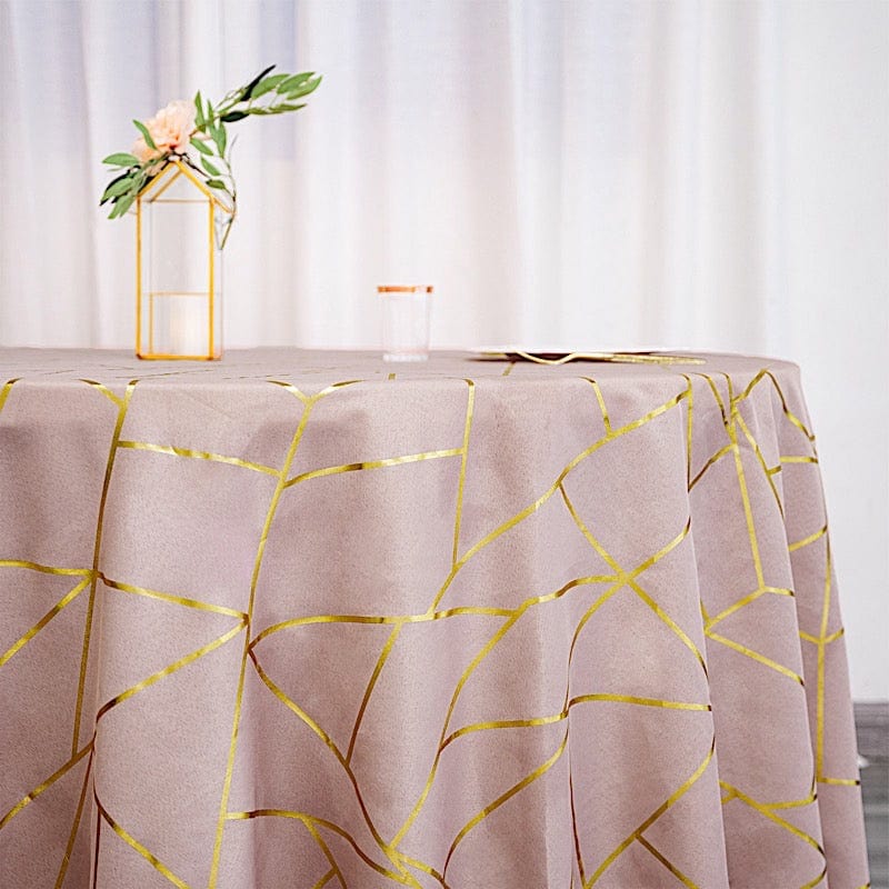 120" Polyester Round Tablecloth with Metallic Geometric Pattern