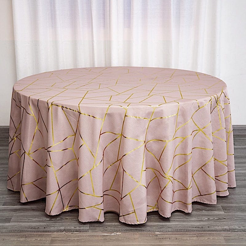 120" Polyester Round Tablecloth with Metallic Geometric Pattern