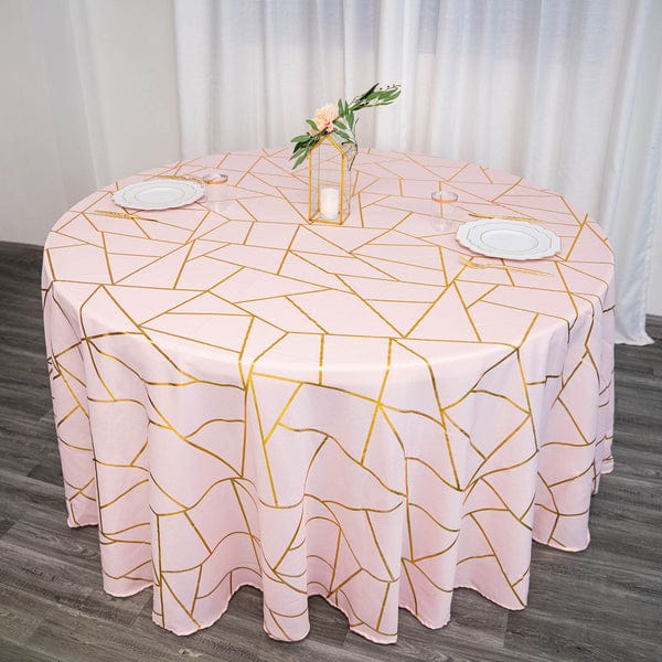 120" Polyester Round Tablecloth with Metallic Geometric Pattern