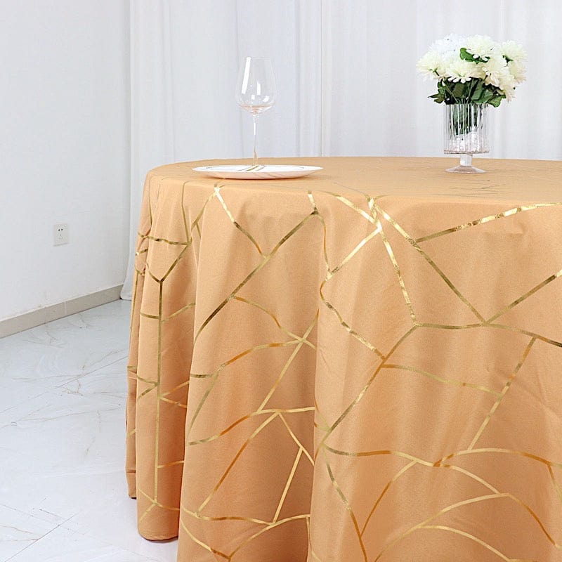 120" Polyester Round Tablecloth with Metallic Geometric Pattern