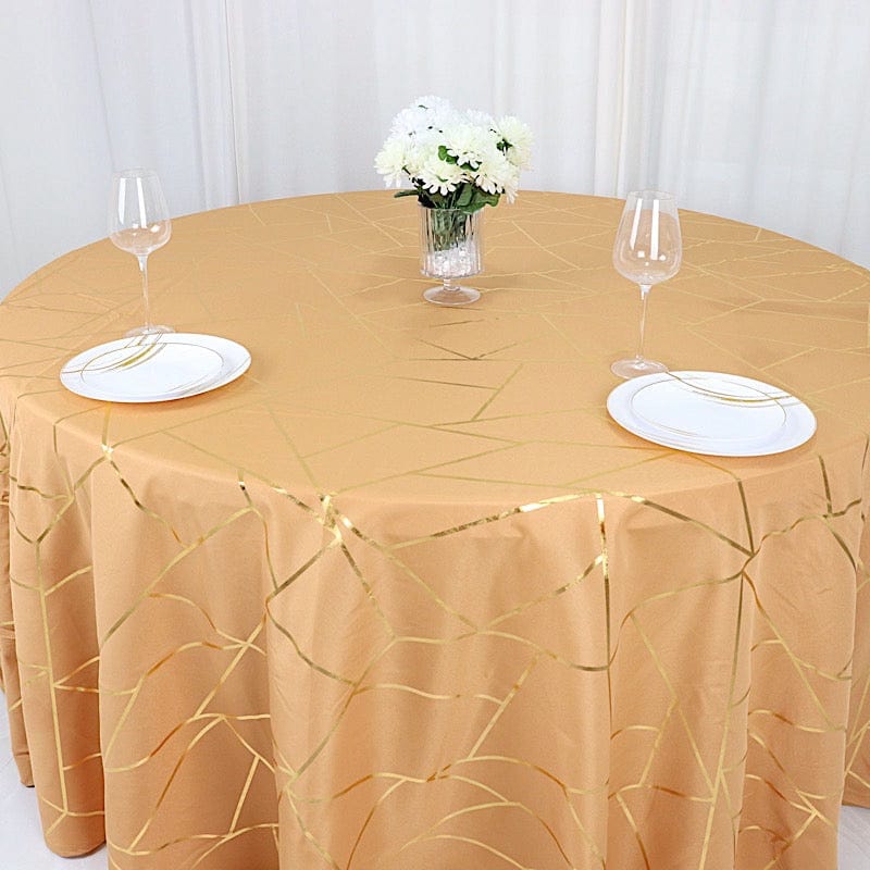 120" Polyester Round Tablecloth with Metallic Geometric Pattern