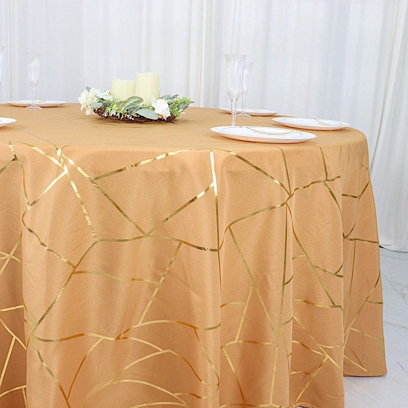 120" Polyester Round Tablecloth with Metallic Geometric Pattern