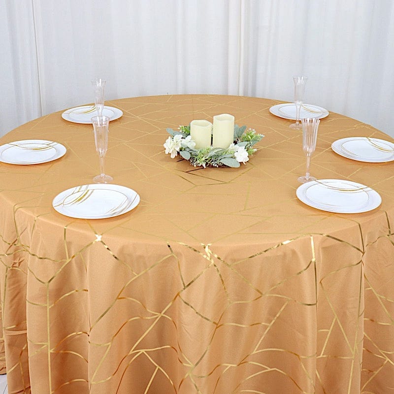 120" Polyester Round Tablecloth with Metallic Geometric Pattern