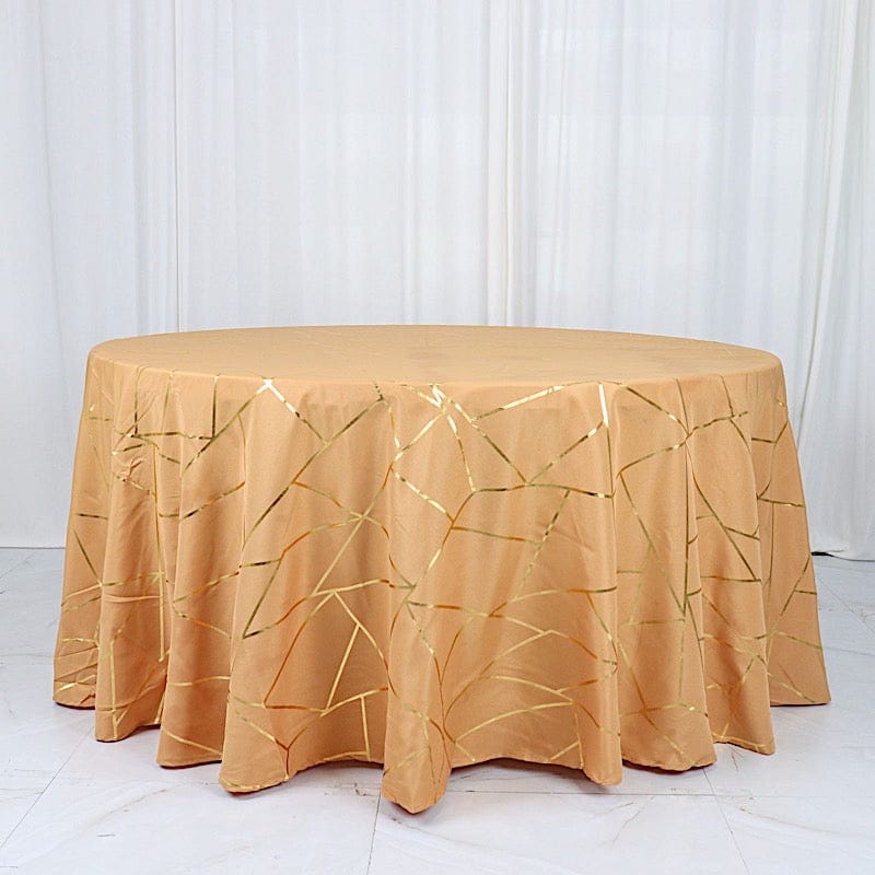 120" Polyester Round Tablecloth with Metallic Geometric Pattern