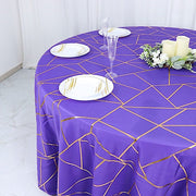 120" Polyester Round Tablecloth with Metallic Geometric Pattern