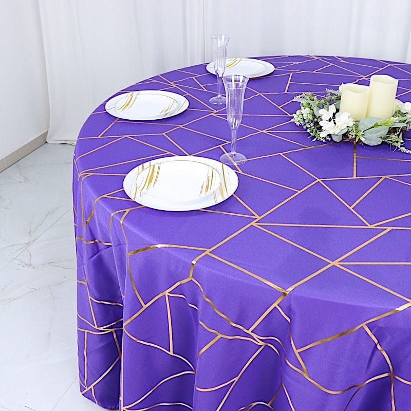 120" Polyester Round Tablecloth with Metallic Geometric Pattern