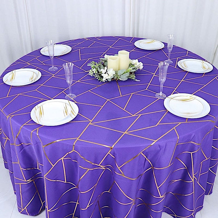 120" Polyester Round Tablecloth with Metallic Geometric Pattern