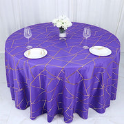 120" Polyester Round Tablecloth with Metallic Geometric Pattern