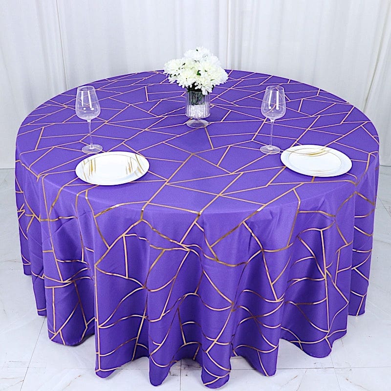 120" Polyester Round Tablecloth with Metallic Geometric Pattern