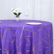 120" Polyester Round Tablecloth with Metallic Geometric Pattern