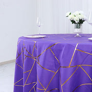 120" Polyester Round Tablecloth with Metallic Geometric Pattern