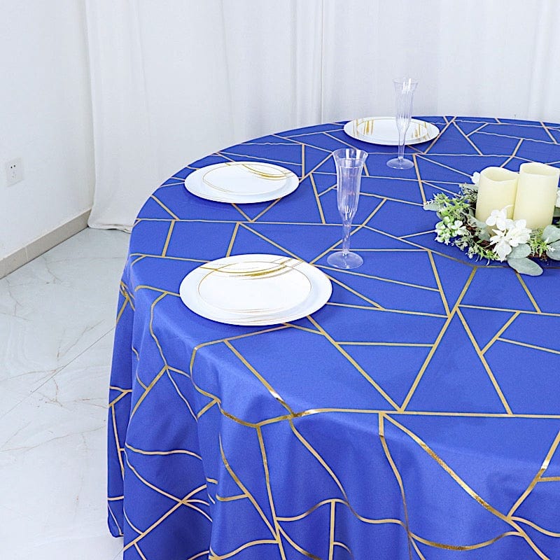 120" Polyester Round Tablecloth with Metallic Geometric Pattern