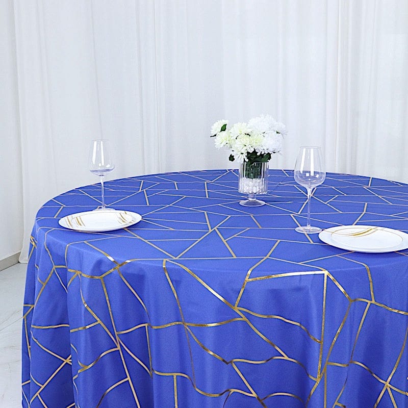 120" Polyester Round Tablecloth with Metallic Geometric Pattern