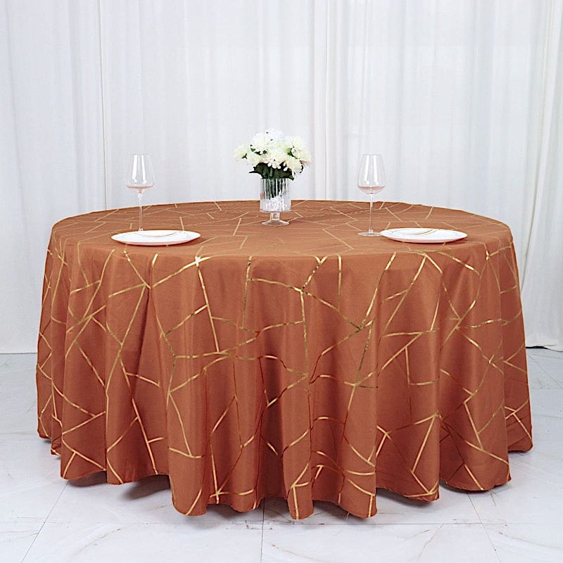 120" Polyester Round Tablecloth with Metallic Geometric Pattern