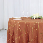 120" Polyester Round Tablecloth with Metallic Geometric Pattern