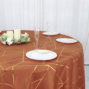 120" Polyester Round Tablecloth with Metallic Geometric Pattern