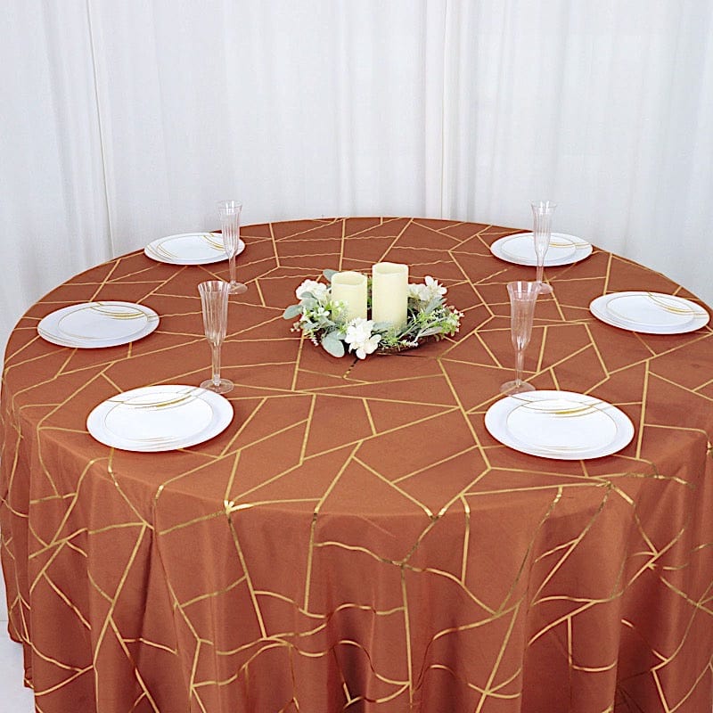 120" Polyester Round Tablecloth with Metallic Geometric Pattern