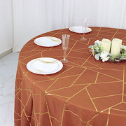 120" Polyester Round Tablecloth with Metallic Geometric Pattern