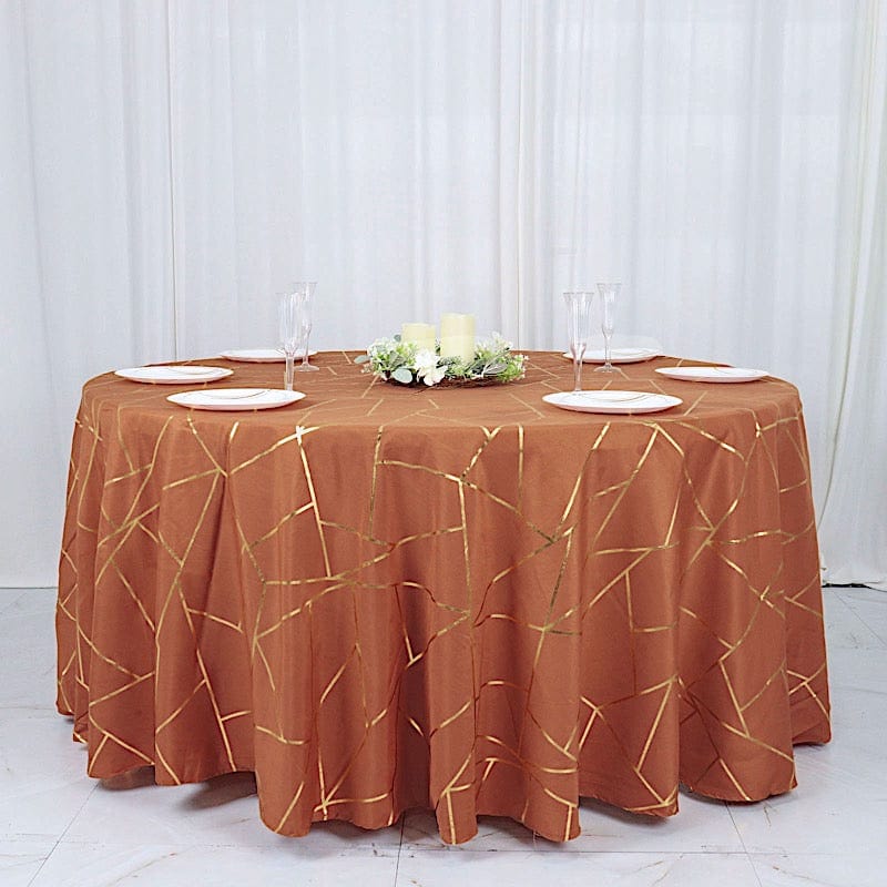120" Polyester Round Tablecloth with Metallic Geometric Pattern
