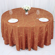 120" Polyester Round Tablecloth with Metallic Geometric Pattern