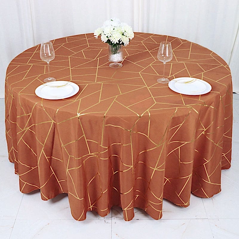 120" Polyester Round Tablecloth with Metallic Geometric Pattern