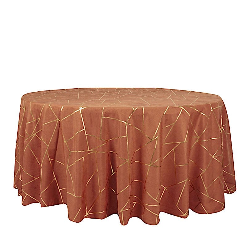 120" Polyester Round Tablecloth with Metallic Geometric Pattern