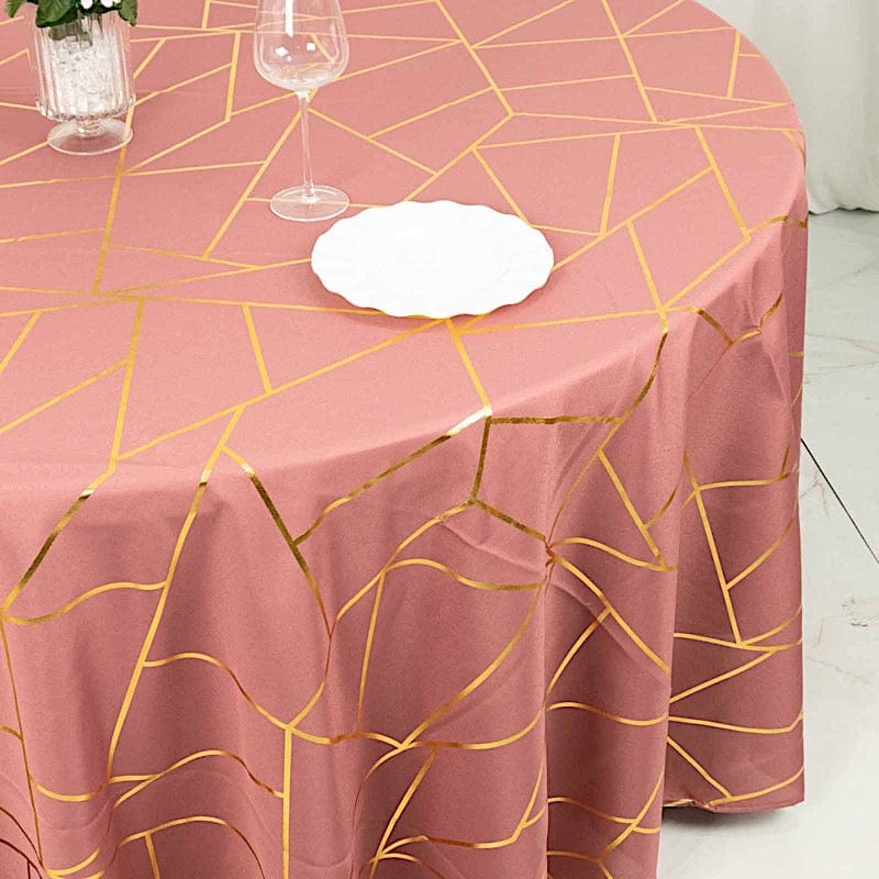 120" Polyester Round Tablecloth with Metallic Geometric Pattern