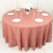 120" Polyester Round Tablecloth with Metallic Geometric Pattern