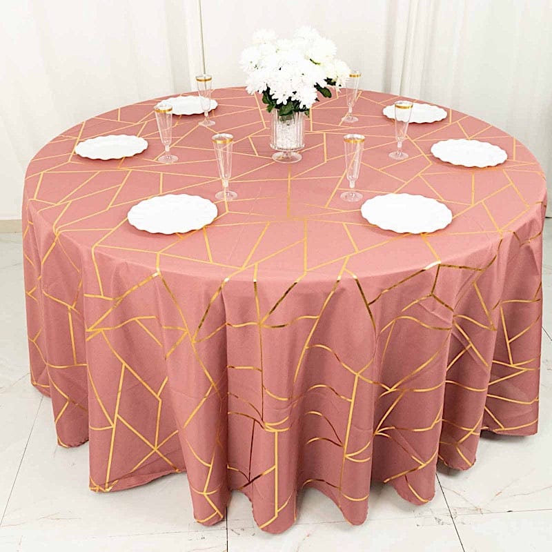 120" Polyester Round Tablecloth with Metallic Geometric Pattern