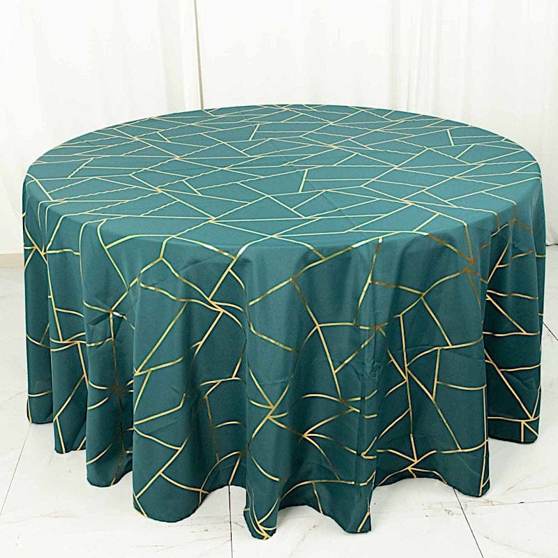 120" Polyester Round Tablecloth with Metallic Geometric Pattern