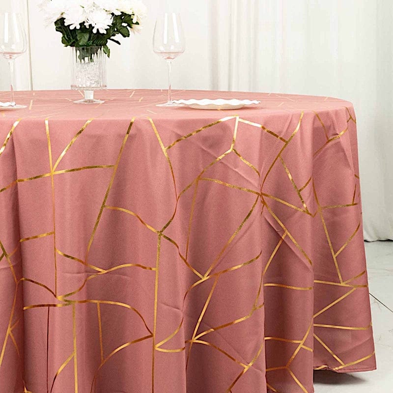 120" Polyester Round Tablecloth with Metallic Geometric Pattern