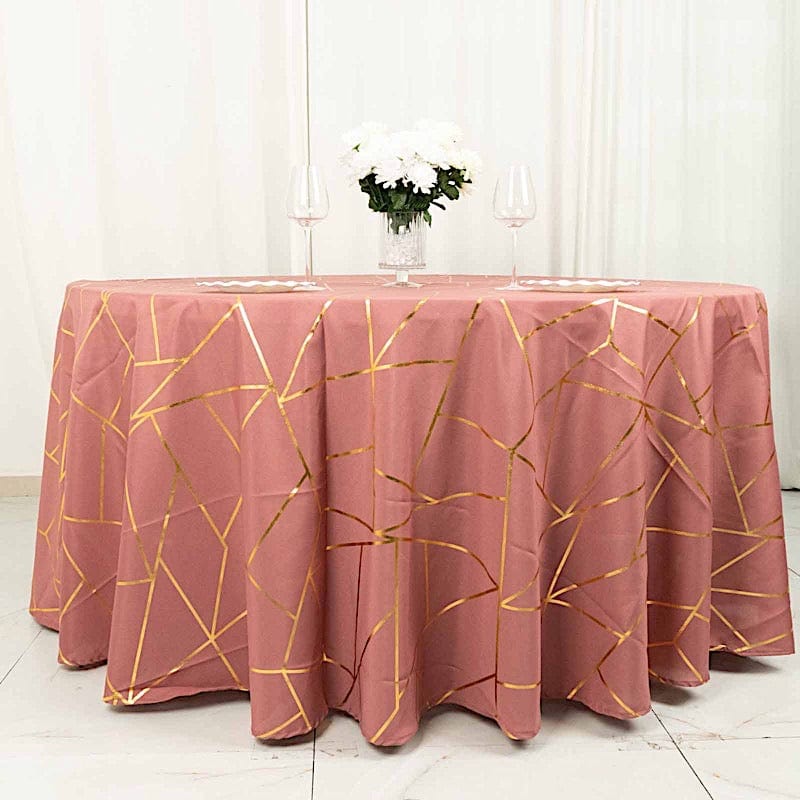 120" Polyester Round Tablecloth with Metallic Geometric Pattern