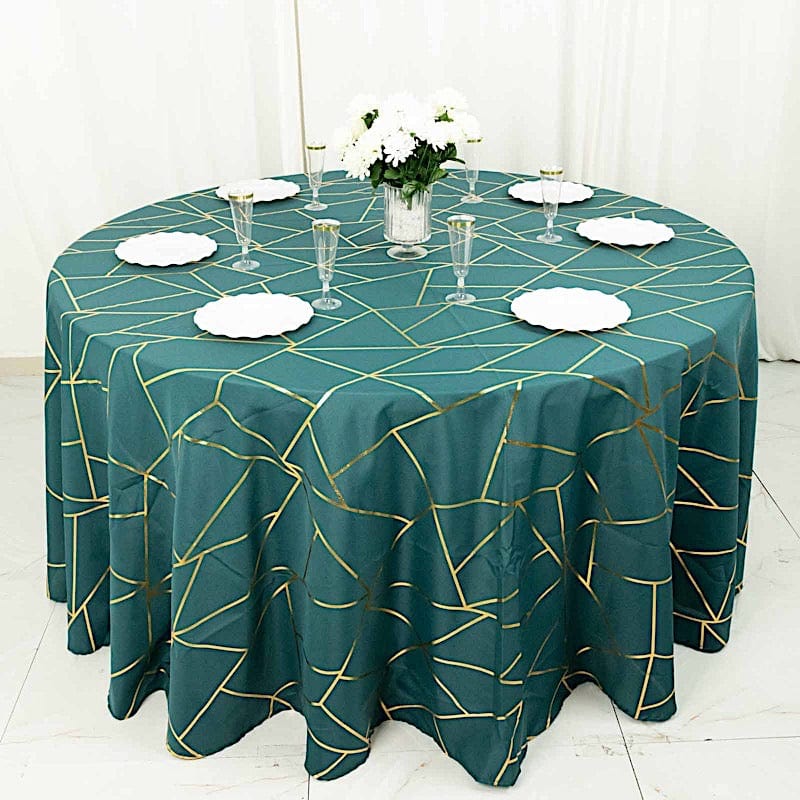 120" Polyester Round Tablecloth with Metallic Geometric Pattern