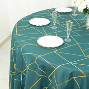 120" Polyester Round Tablecloth with Metallic Geometric Pattern