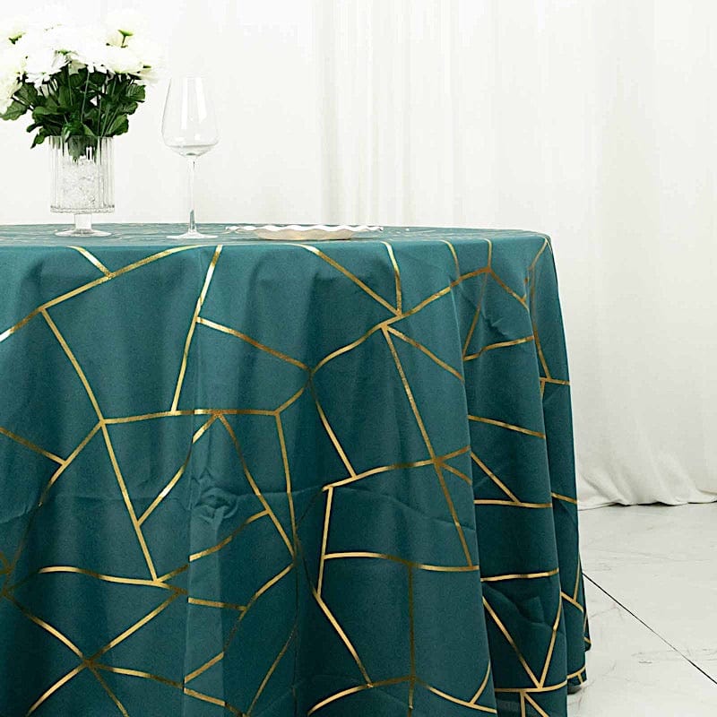 120" Polyester Round Tablecloth with Metallic Geometric Pattern