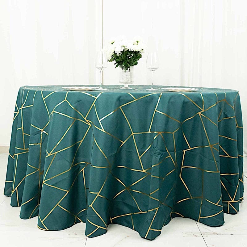 120" Polyester Round Tablecloth with Metallic Geometric Pattern