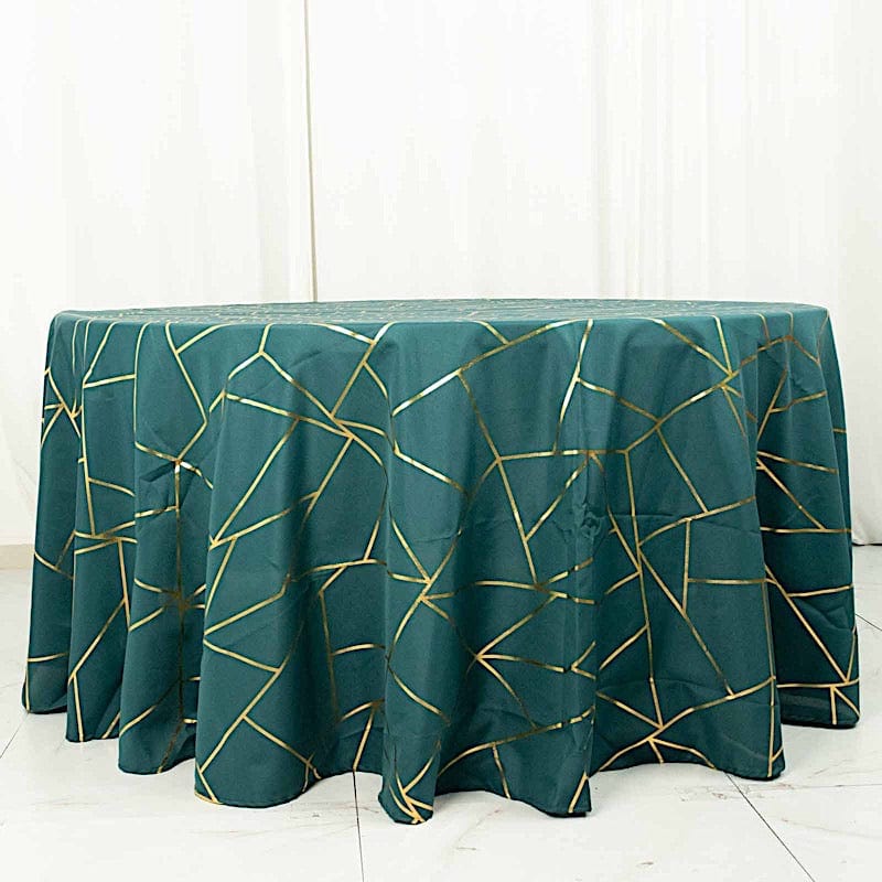 120" Polyester Round Tablecloth with Metallic Geometric Pattern