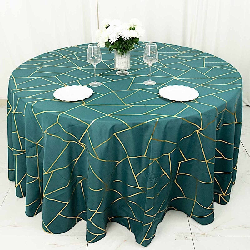 120" Polyester Round Tablecloth with Metallic Geometric Pattern