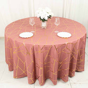 120" Polyester Round Tablecloth with Metallic Geometric Pattern
